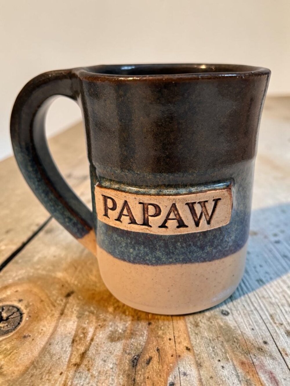 Handmade Ceramic Mug With "Papaw" Design - Rustic Multicolor Stoneware Coffee Cu